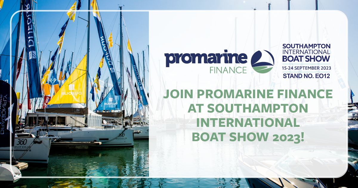 a banner promoting promarine finance at southampton international boat show 2023