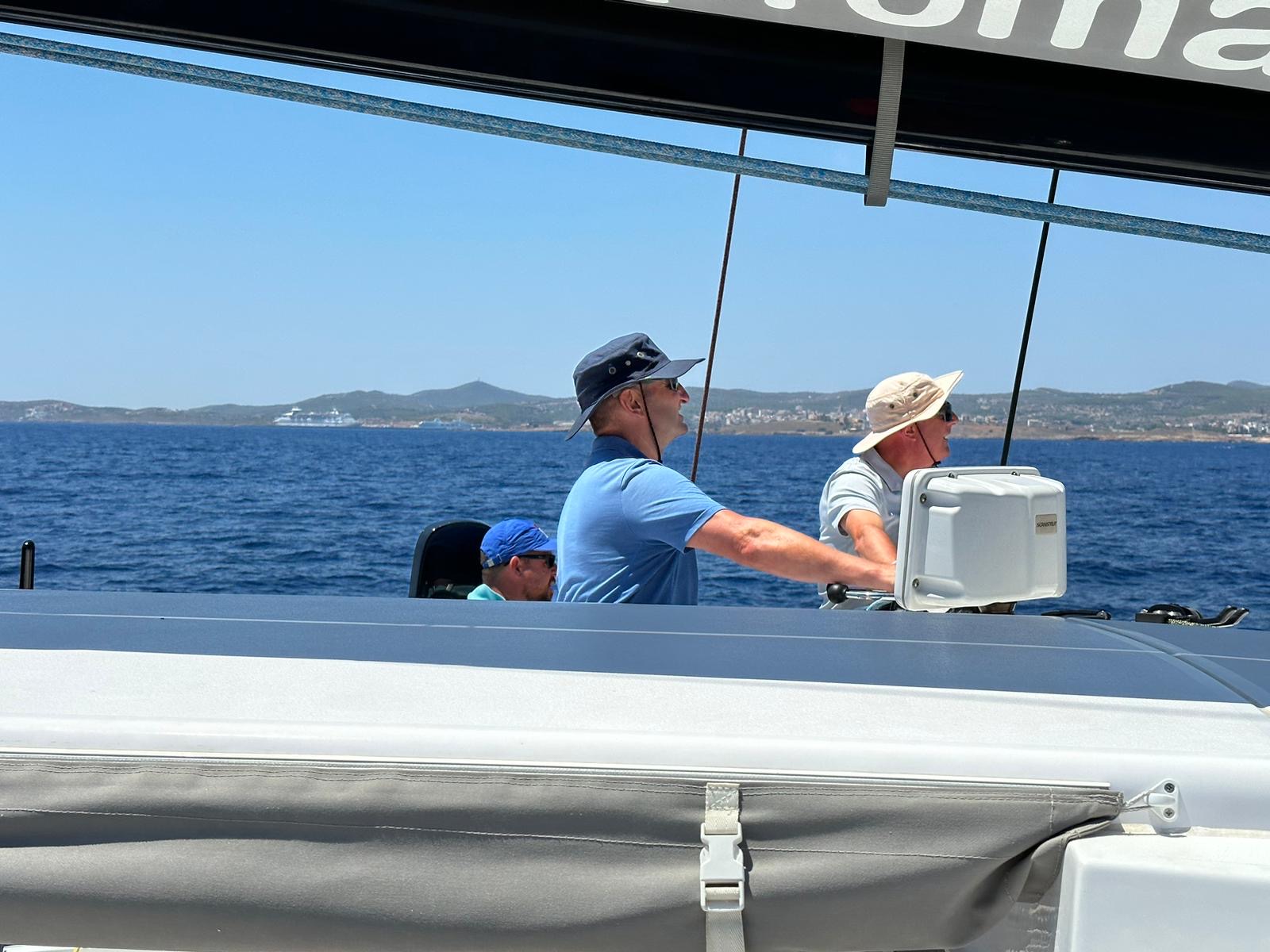 Promarine's Stuart Austin during the Aegean 600 boat race