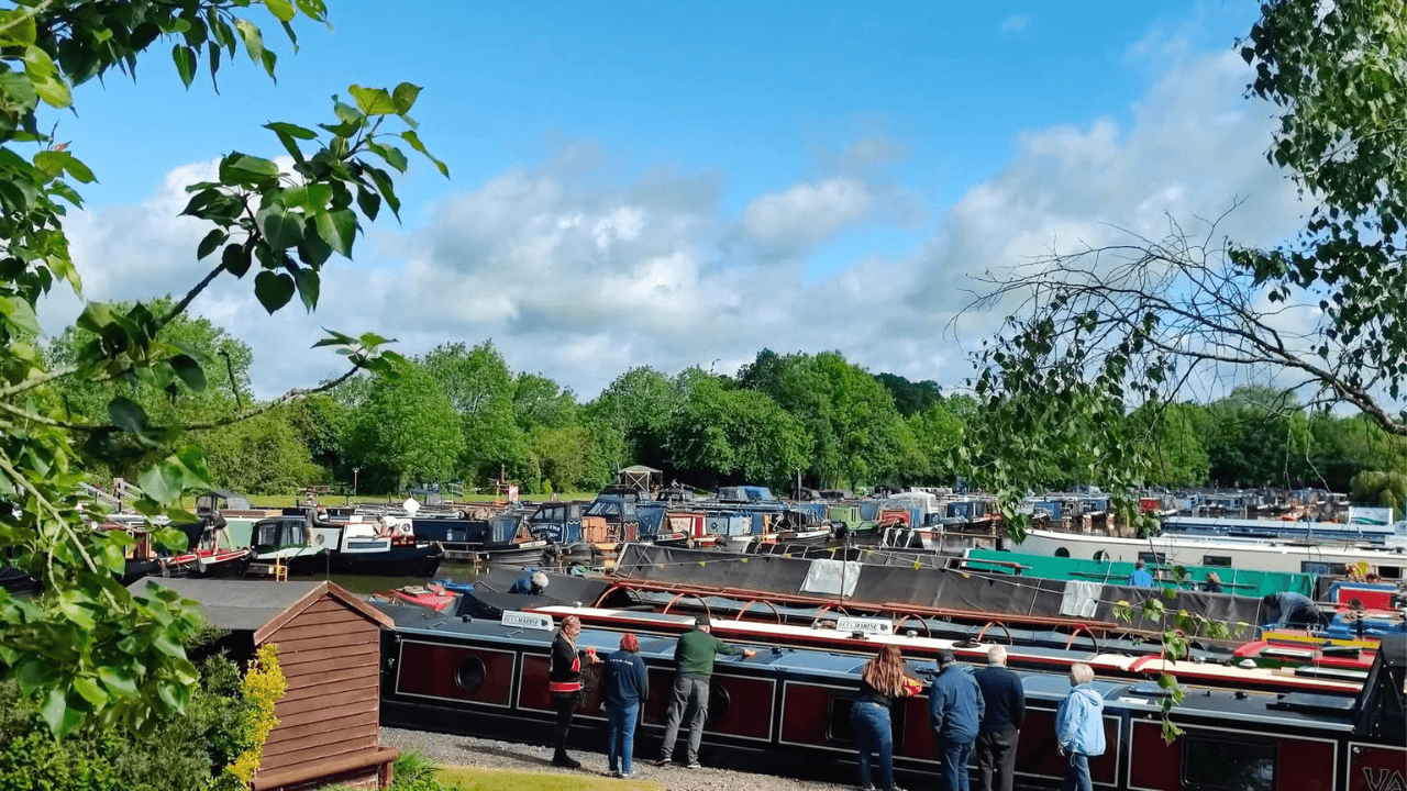 Many boats docked at Crick Boat show 2025